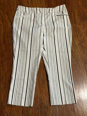 7th Avenue Suiting Collection New York & Co Black White Stripe Crop Pants Size 8